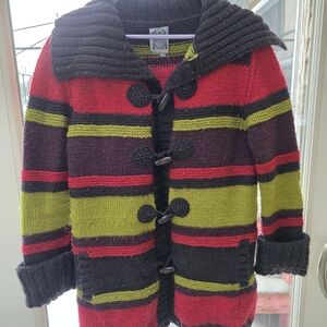 Samomaya Knit Cardigan with Red and Green Stripes